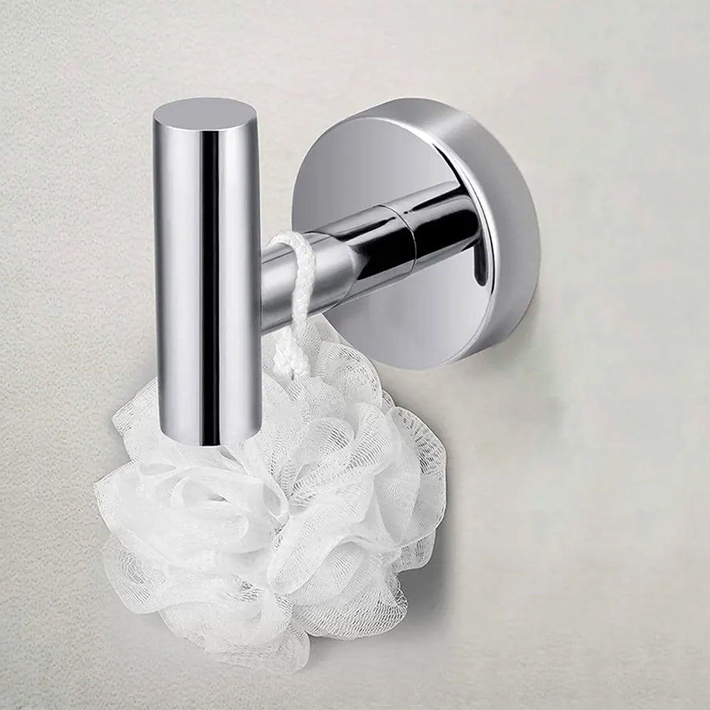 2Pcs Set Bathroom Towel Hook Wall Mounted Robes Holder Stainless Steel Clothing Hanger Silver