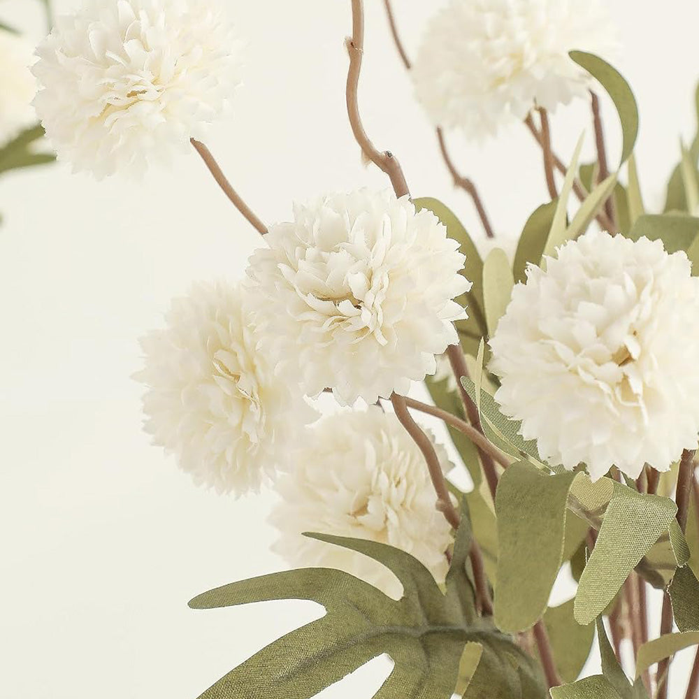 5 Pack Stem Cloth Dandelion Ball Artificial Flowers with Bendable Stems - White