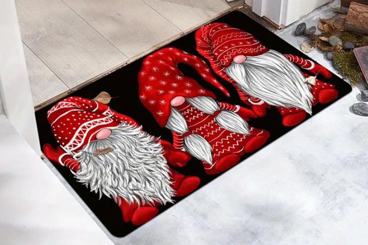 2Pcs Set Christmas Gnome Kitchen Rugs and Mats Non Slip Christmas Faceless Gnome Floor Mat for Bedroom Bathroom