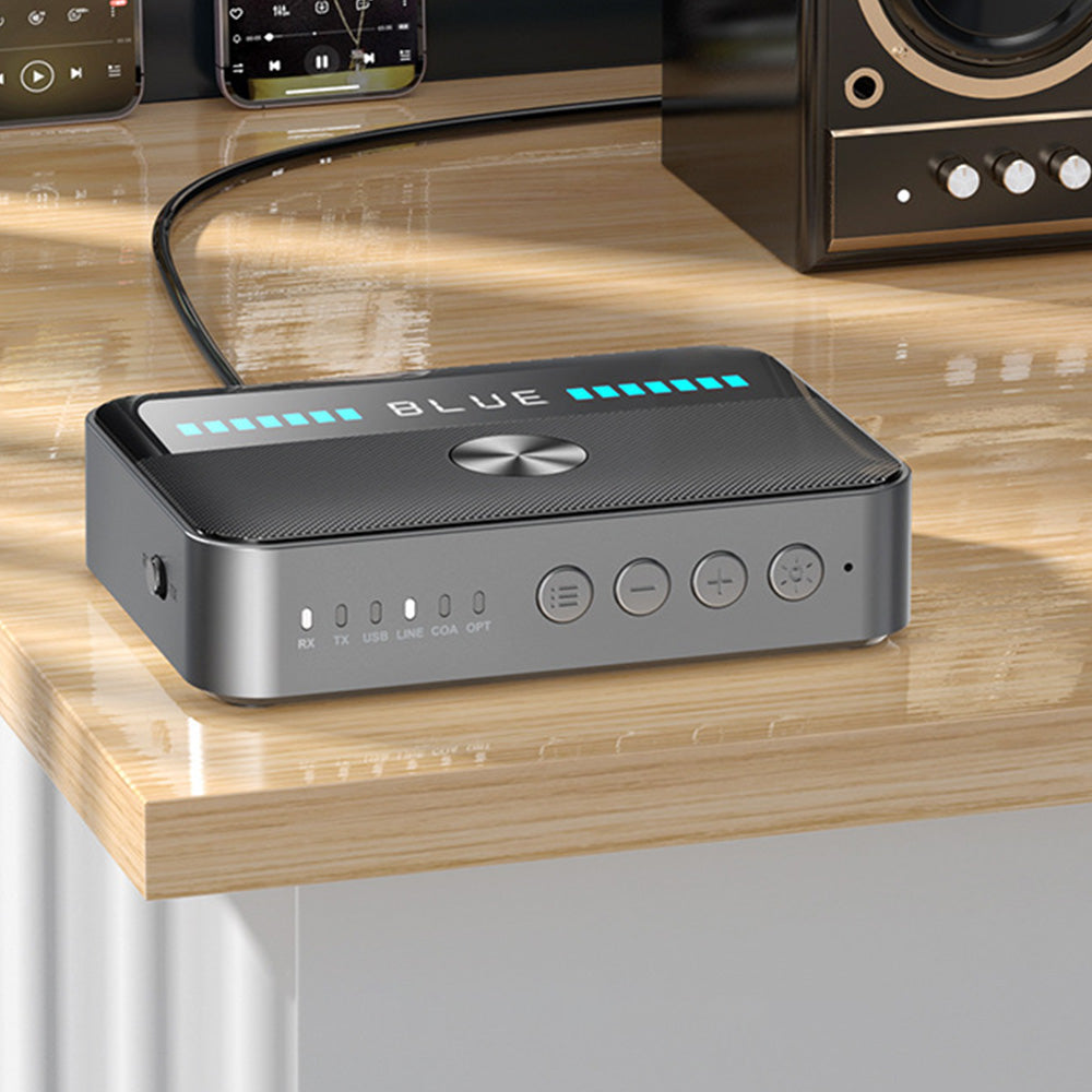 Wireless Bluetooth 5.3 Audio Transmitter Receiver 2-in-1 Audio Adapter with LED Display AUX RCA Coaxial Optical USB Input