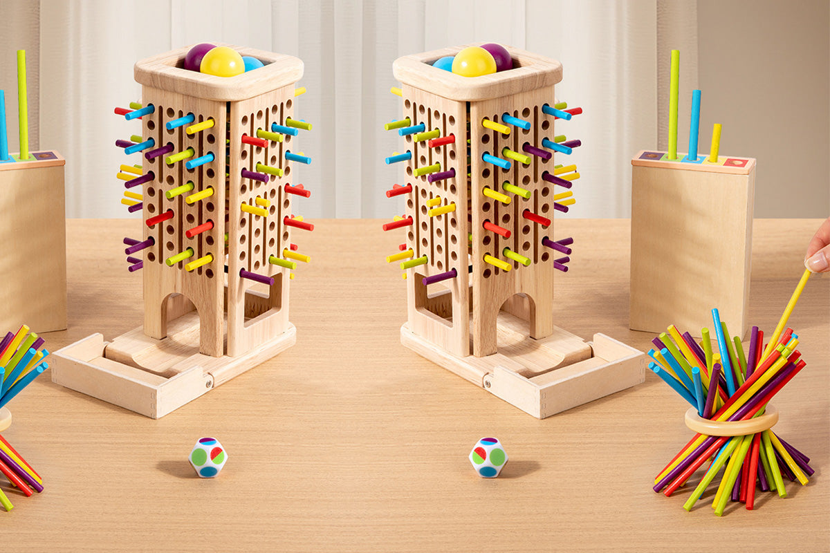 Wooden Tower 3-in-1 Stick Pulling and Balance Board Game for Little Ones and Family