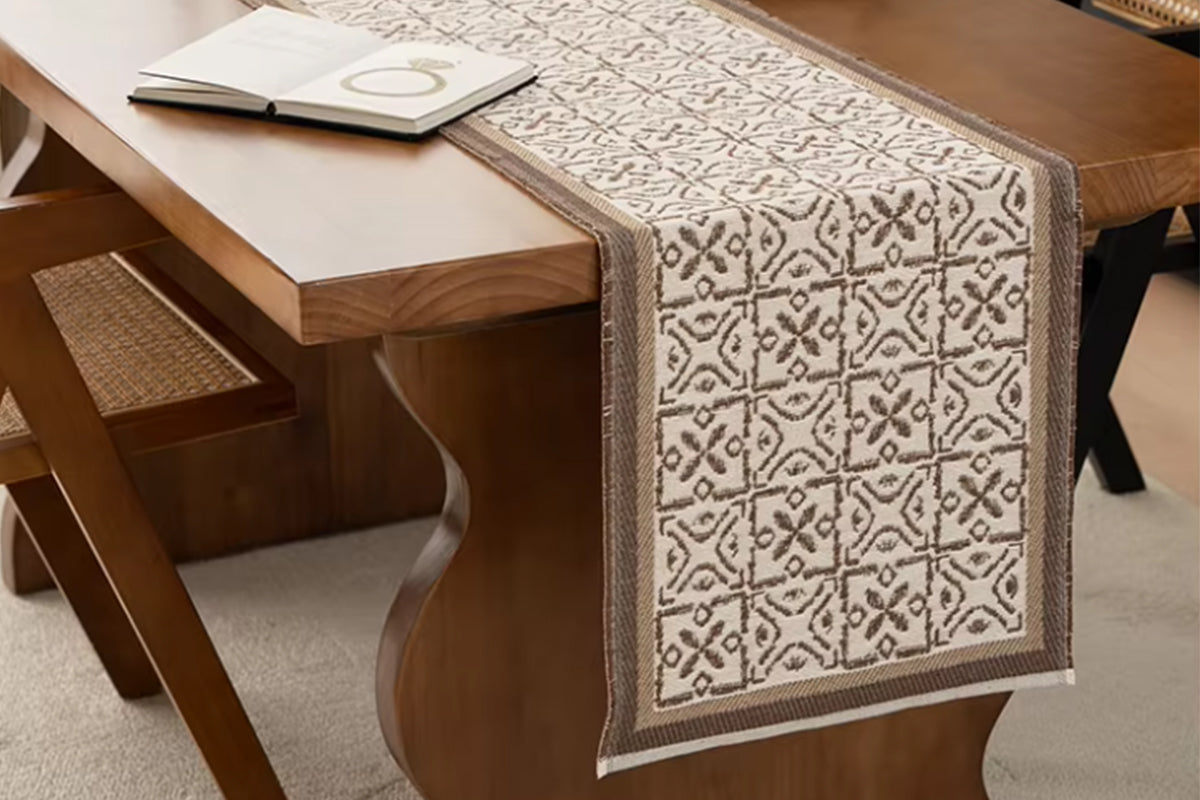 Heavy Rustic Table Runner Imitation Linen Braided Macrame Table Runner -Brown