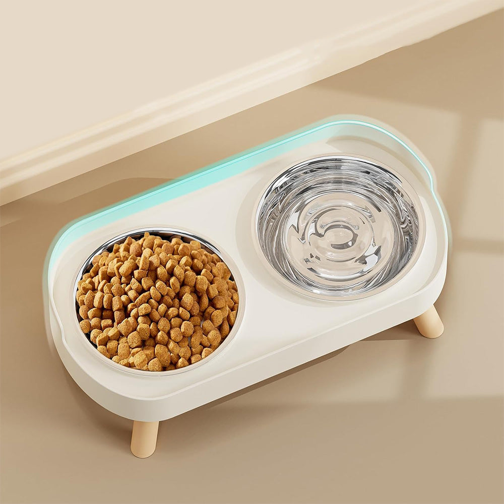 Elevated Double Stainless Steel Pet Food and Water Bowl Set-White