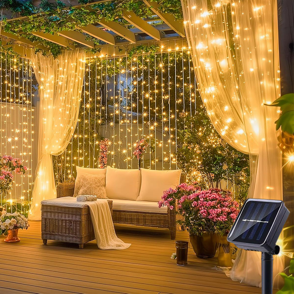 Solar Fairy Curtain Lights ¨C Christmas Hanging String Lights for Window Backdrop Warm White