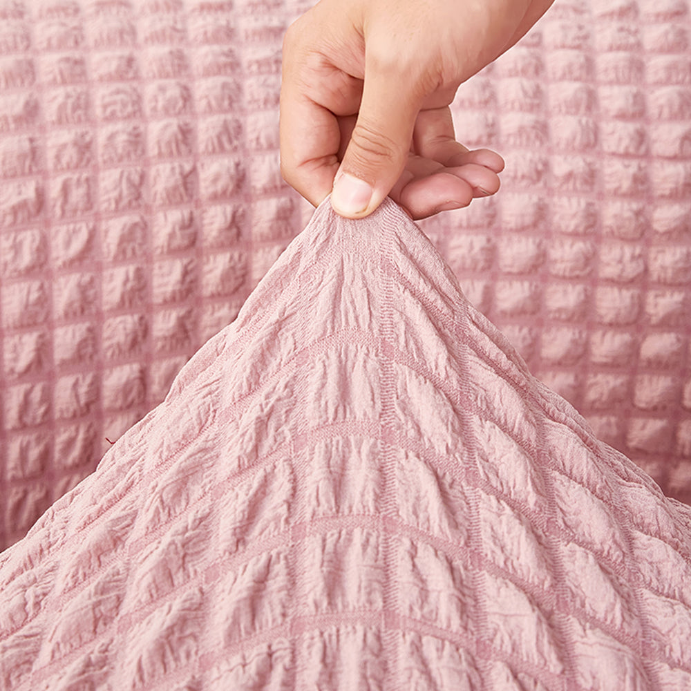 Seersucker Couch Cover with Ruffle Hemline Stretch Sofa Cover -Pink