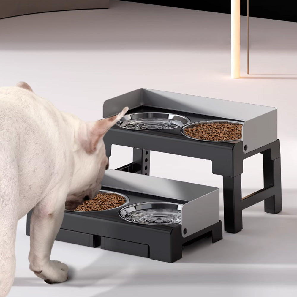 5-Level Height Adjustable Raised Bowl for Pet Dogs Elevated Dog Bowls Grey