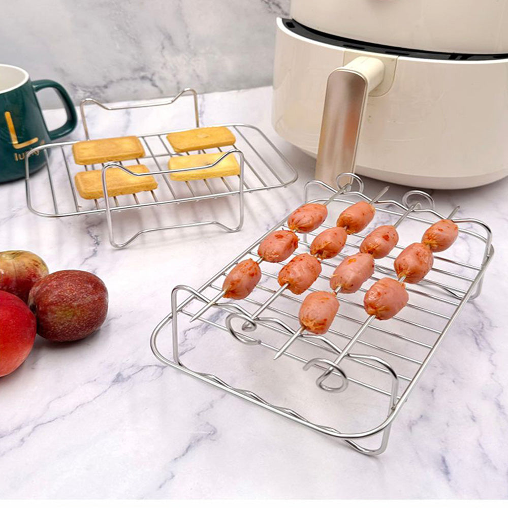 2PCS Square Air Fryer Rack Stackable Multi-Layer Stainless Steel Stand