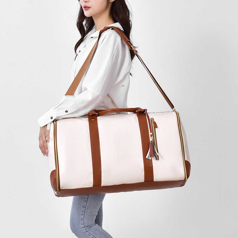 Foldable Duffel Bag Travel Garment Bag with Mini Pocket White
