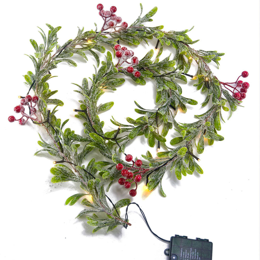 2Pcs Christmas Mistletoe Rattan String Light Artificial Flower Garland Xmas Holiday Decor Red