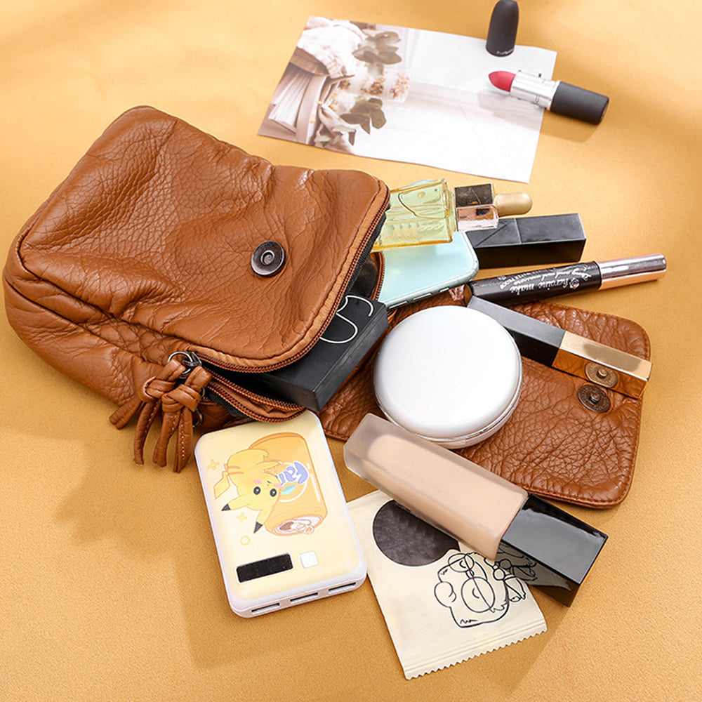 Women Mobile Phone Bag PU Leather Purse Wallet Shoulder Pouch Small Crossbody Bag Brown