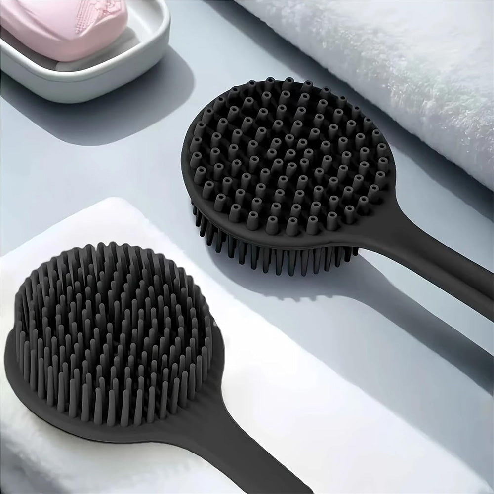 3 Piece Shower Brush Set Silicone Body Scrubber Bath Brush with Long Handle for Back