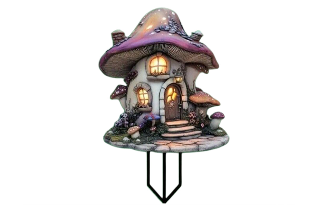 2Pcs Acrylic Fairy House Stake Fairy Garden Stake 2D Garden Fairy House Statue -Tree house and Mushroom house