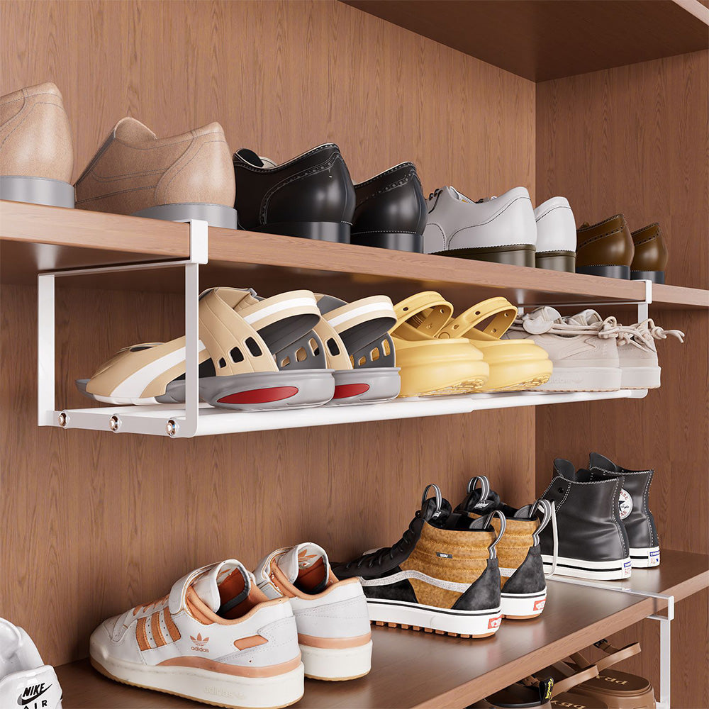 2 Pack Adjustable Shoe Shelf Space Saving Under Cabinet Shoe Rack for Closet