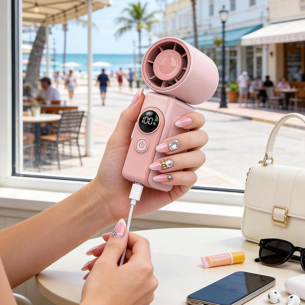 Clip On Handheld Turbo Fan with LED Display 4 Speeds and 180 Degree Tilt - Pink