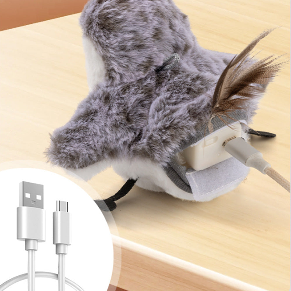 Cat Squeaky Toys Flapping Wing Interactive Cat Toy Rechargeable Touch Activated Kitten Plush Pet Toy