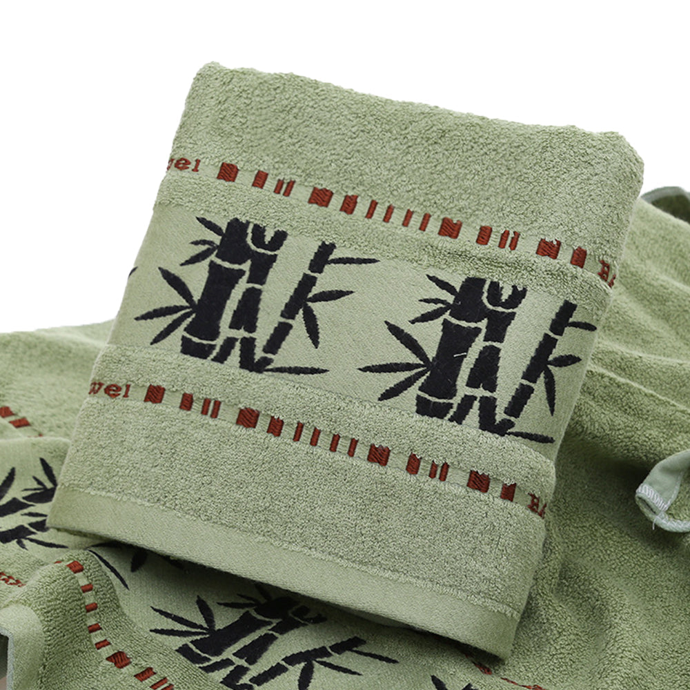 Set of 3Pcs Quick Absorbent Towels Soft Bamboo Fiber Home Bath Towel Washcloth Hand Towels Green