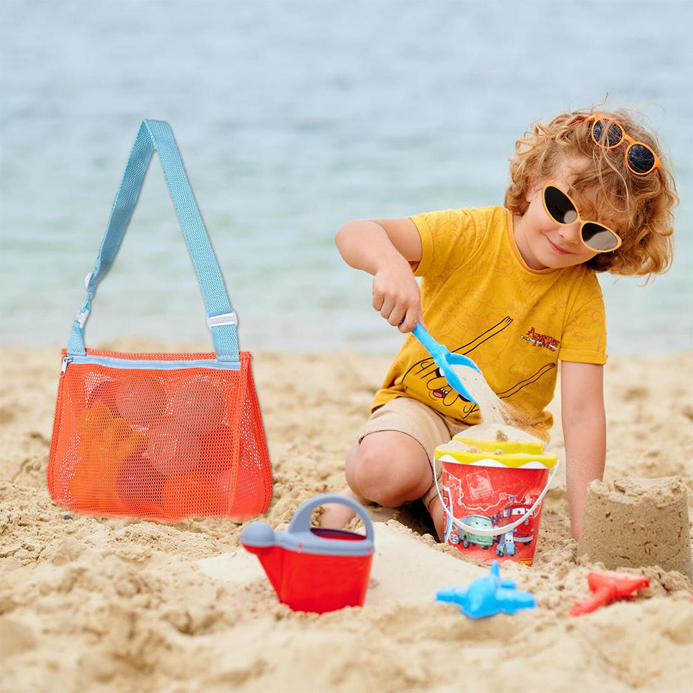 2Pcs Beach Toy Mesh Bag Shell Collecting Bag for Kids Orange