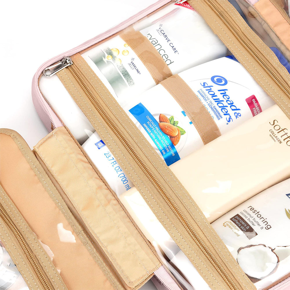 Travel Hanging Toiletry Bag Makeup Bag Packing Organizers with Jewelry Storage Compartment Pink