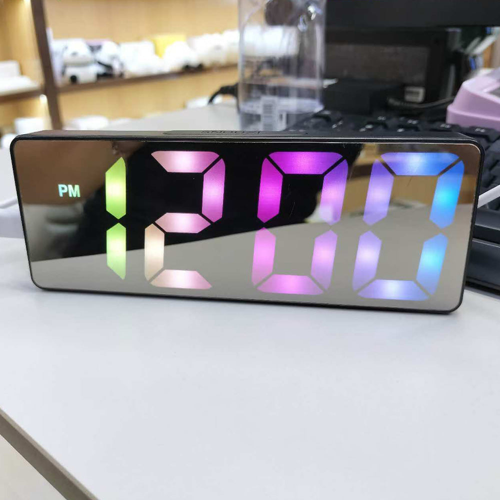 Dual Power Supply Digital Alarm Clock Bedside Alarm with Large LED Mirror Display Black