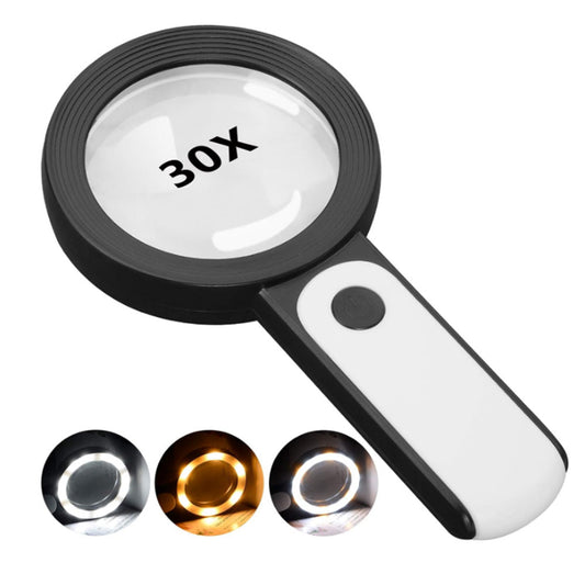 30X Magnification Magnifying Glass Handheld Magnifier with 3-Mode LED Light