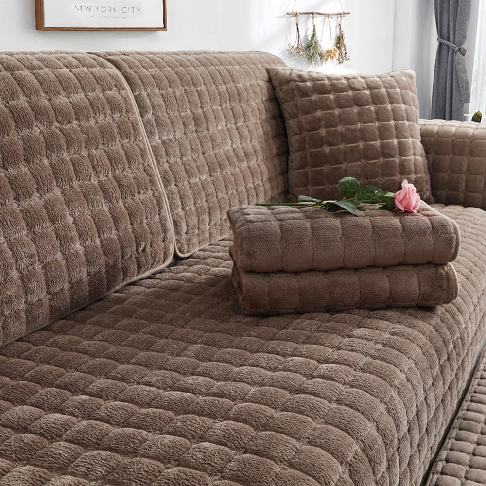 Universal Flannel Sofa Cushion Slipcover Non-Slip Thickened Sofa Cushion Towel Brown