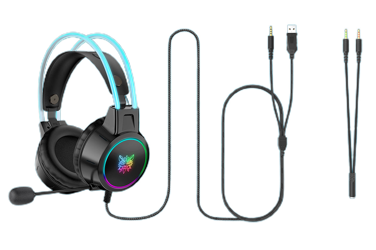 Gaming Headset with Microphone RGB Lighting Wired Over Ear Headphones Surround for PC Laptop PS4 PS5 Xbox Switch -Black