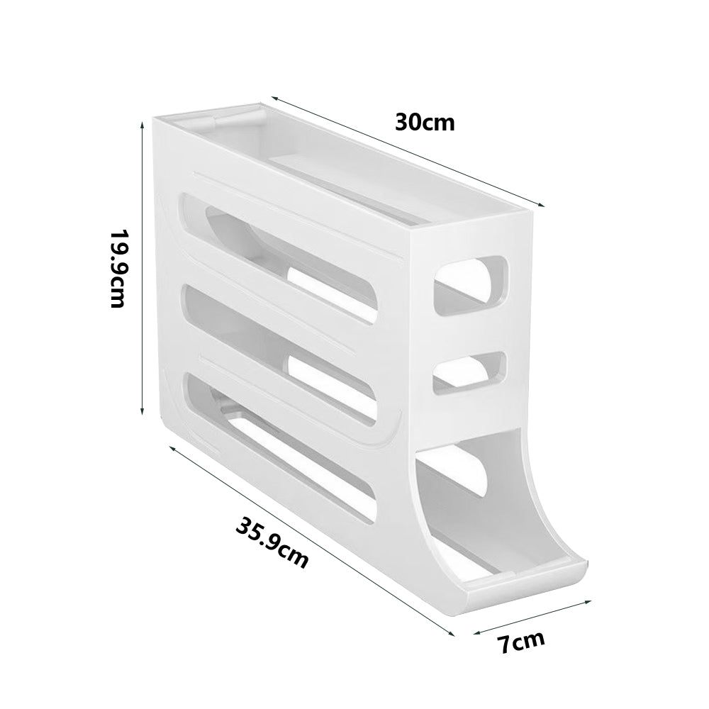 4-Tier Auto Rolling Egg Dispenser Refrigerator Egg Holder Kitchen Egg Storage Organizer White