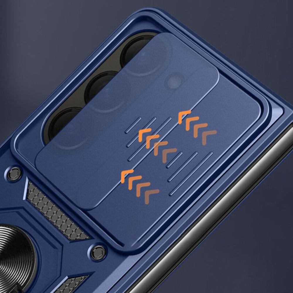For Samsung Galaxy Z Fold Drop Protection Case Full-Body Shockproof Case with Rotating Ring Stand Blue
