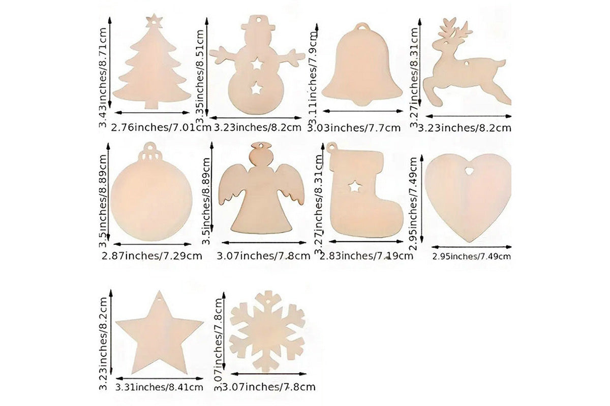 100Pcs Wooden Christmas Tree Decorations Assorted Blank Shapes for Painting