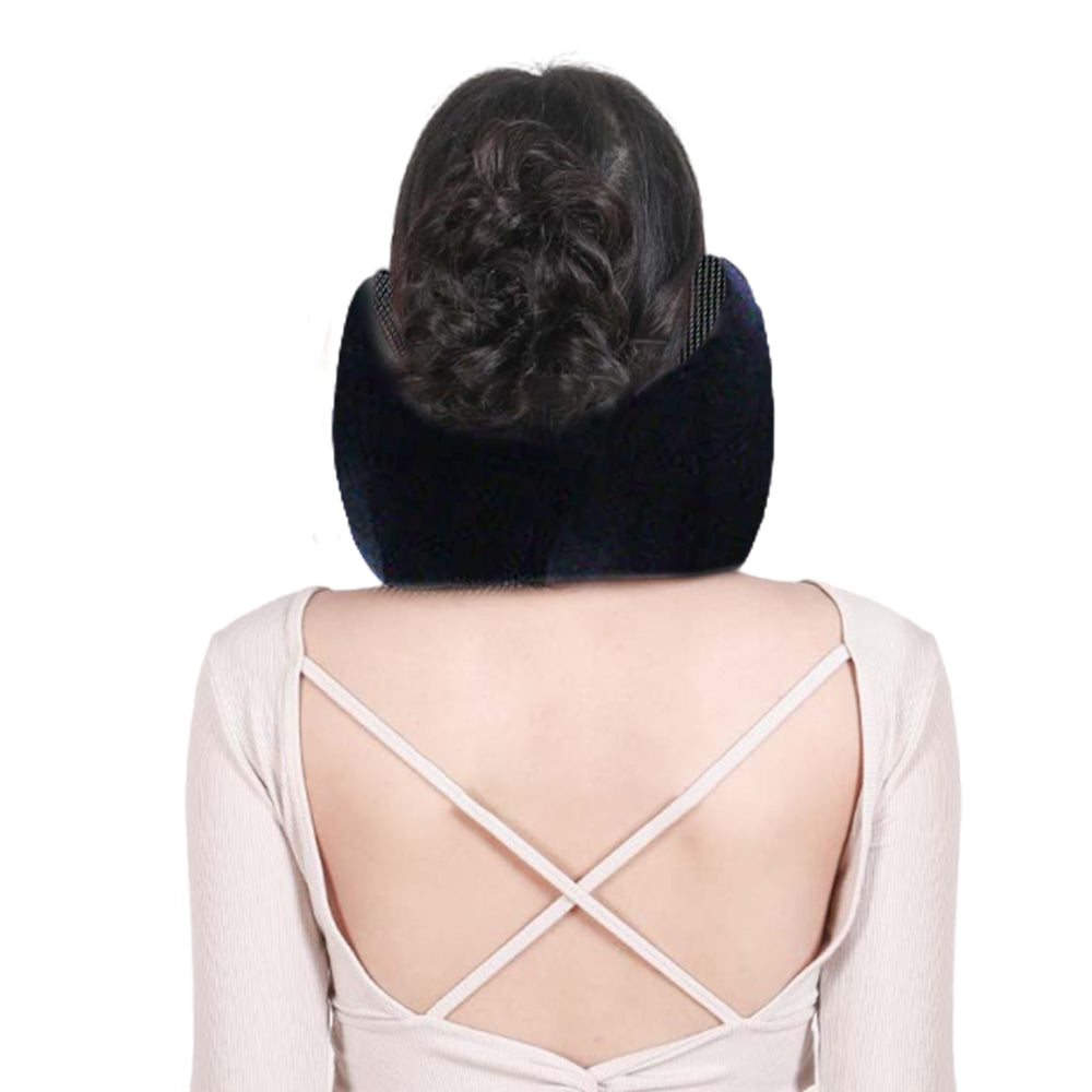 Travel Neck Pillow Airplane Neck Support Pillow with Noise Reducing Earmuffs Dark Gray