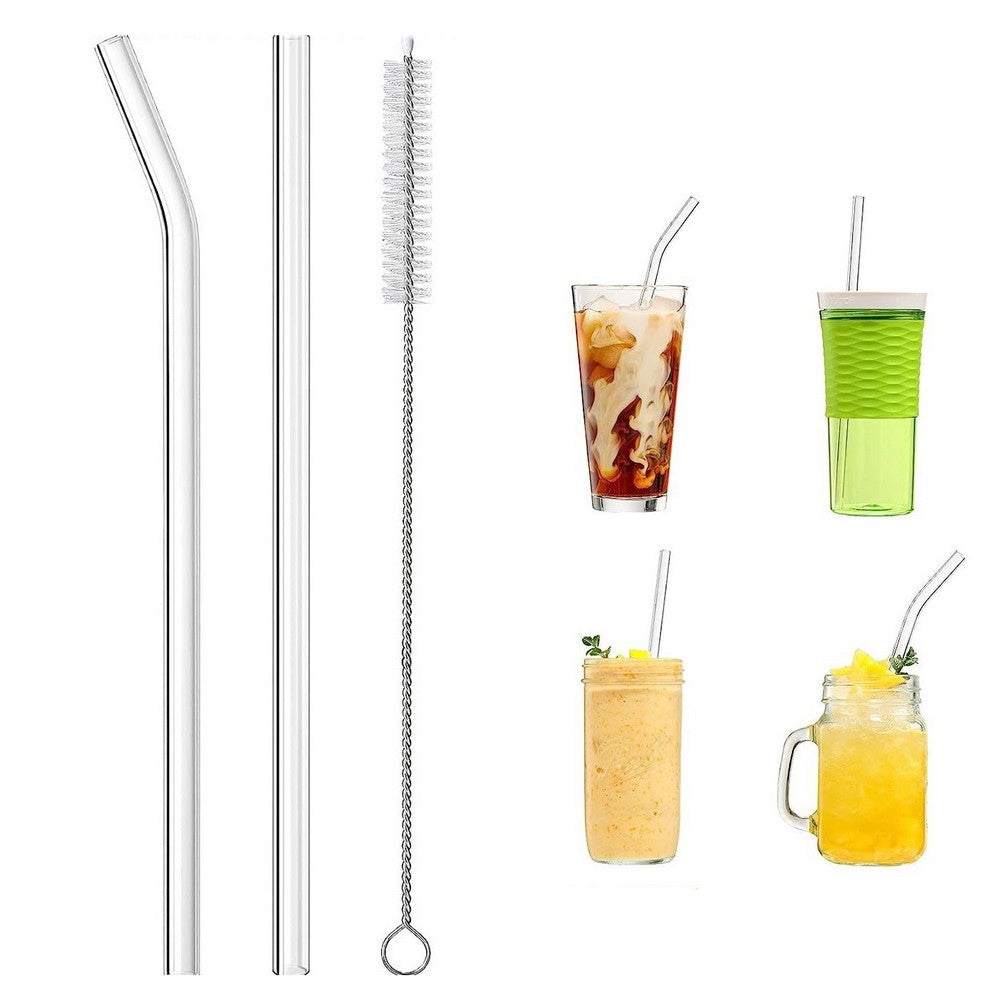16Pcs Glass Straws Reusable Clear Glass Drinking Straws Set for Smoothies Juice