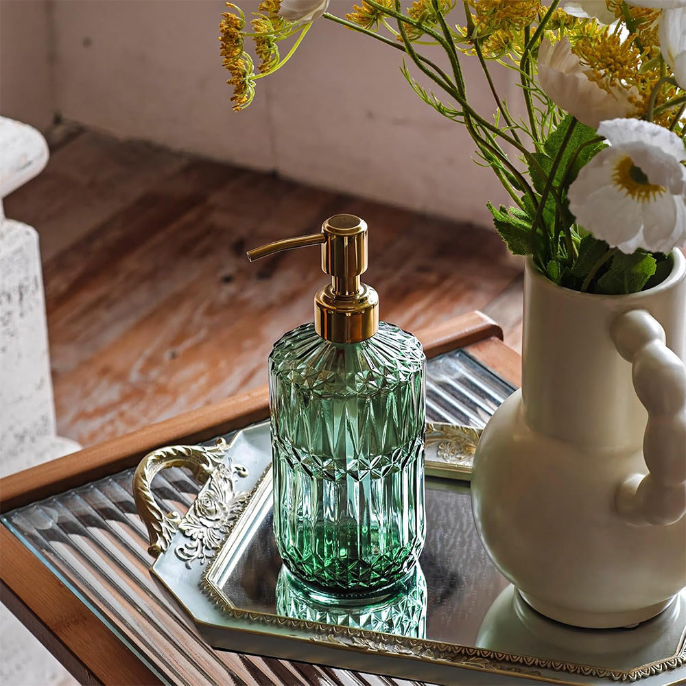 450ml Glass Soap Dispenser for Kitchen Bathroom-Green