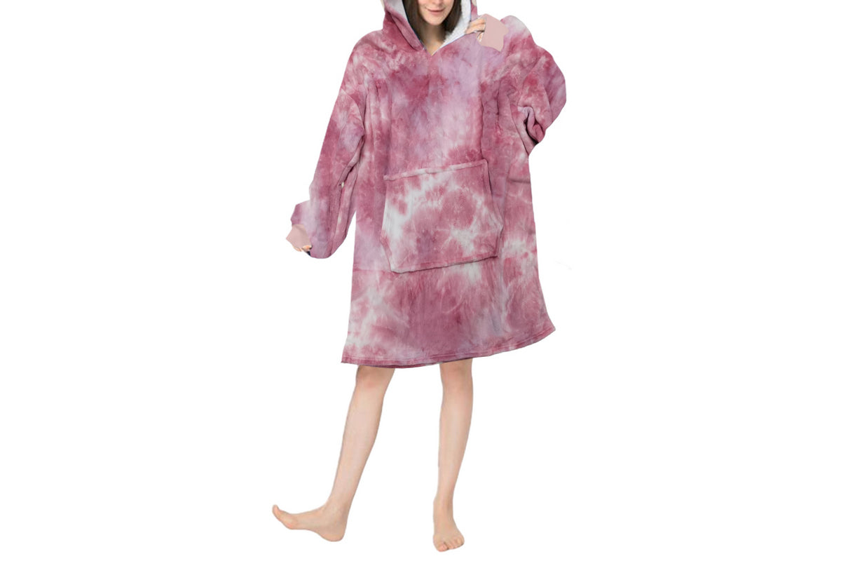 Wearable Blanket Hoodie Cozy Warm Fleece Sherpa Blanket-pink