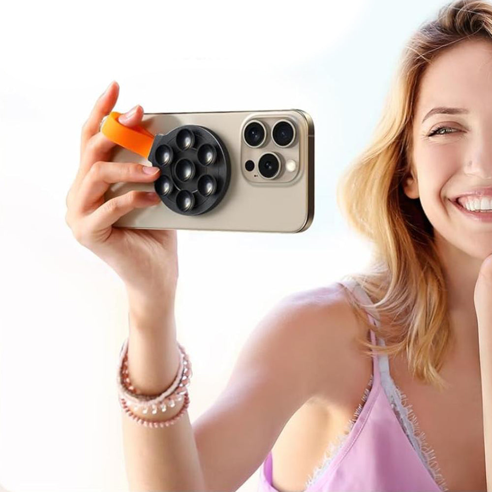 Suction Cup Phone Case Mount Magnetic Phone Grip Holder Stand for Selfies Videos Recording Orange