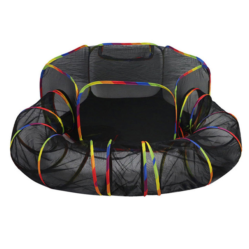 Outdoor Rainbow Cat Playpen ââ‚?Circular Enclosure with Tunnel & Catio