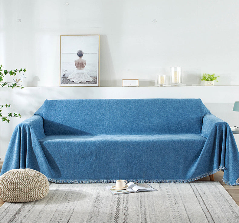 Soft Anti-scratching Four Seasons Universal Sofa Blanket Cover -Blue