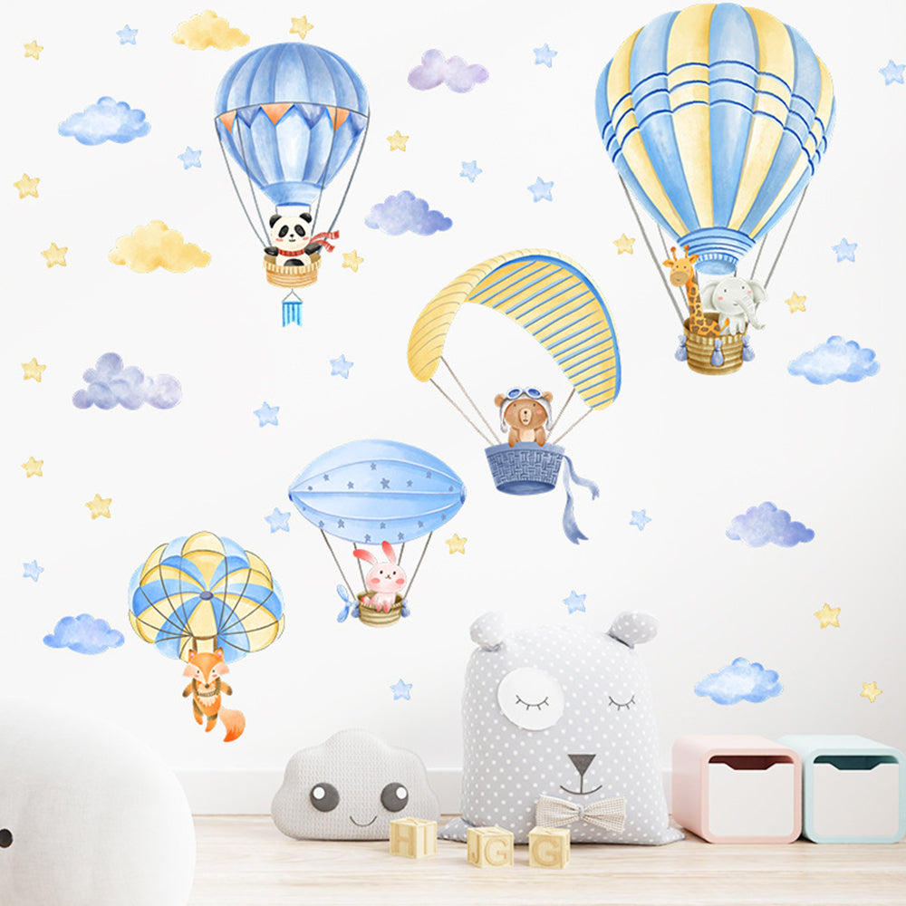 Cartoon Animal Wall Decals Colorful Hot Air Balloon Wall Decals Cute Animal Wall Stickers