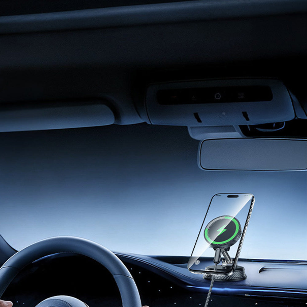 15W Magnetic Car Charger Vacuum Suction Foldable Phone Mount for Dashboard