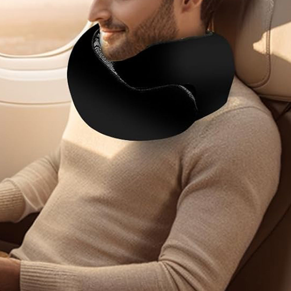 Memory Foam Travel Pillow Neck Support Pillow for Airplane Sleep Black