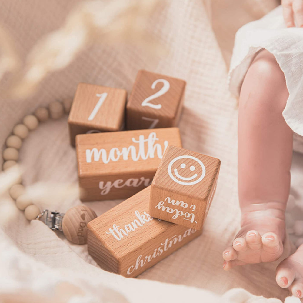 6Pcs Set Wooden Baby Milestone Blocks Cute Photo Props for Baby Shower Keepsake