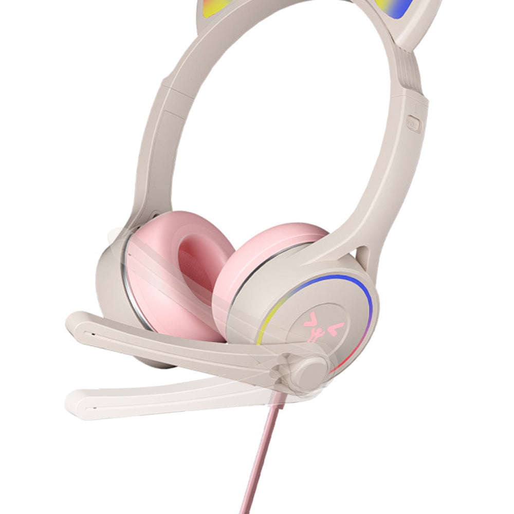 Headworn Headphone for Children Gaming Cat Ear Adjustable Headphones LED Lights Wired Headset Pink