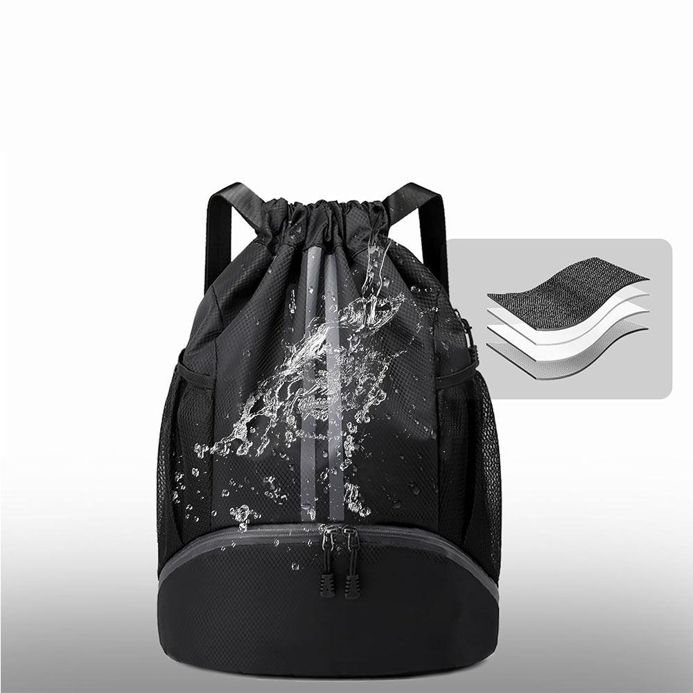 Water Resistant Drawstring Backpack Sports Gym Sackpack with Shoe Compartment Black
