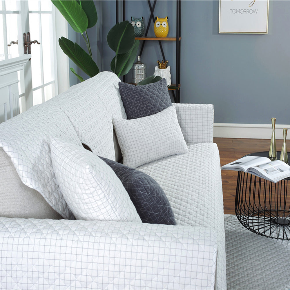 Soft Couch Cover Washable Furniture Protector for Dogs Non-Slip Sofa Slipcover -White