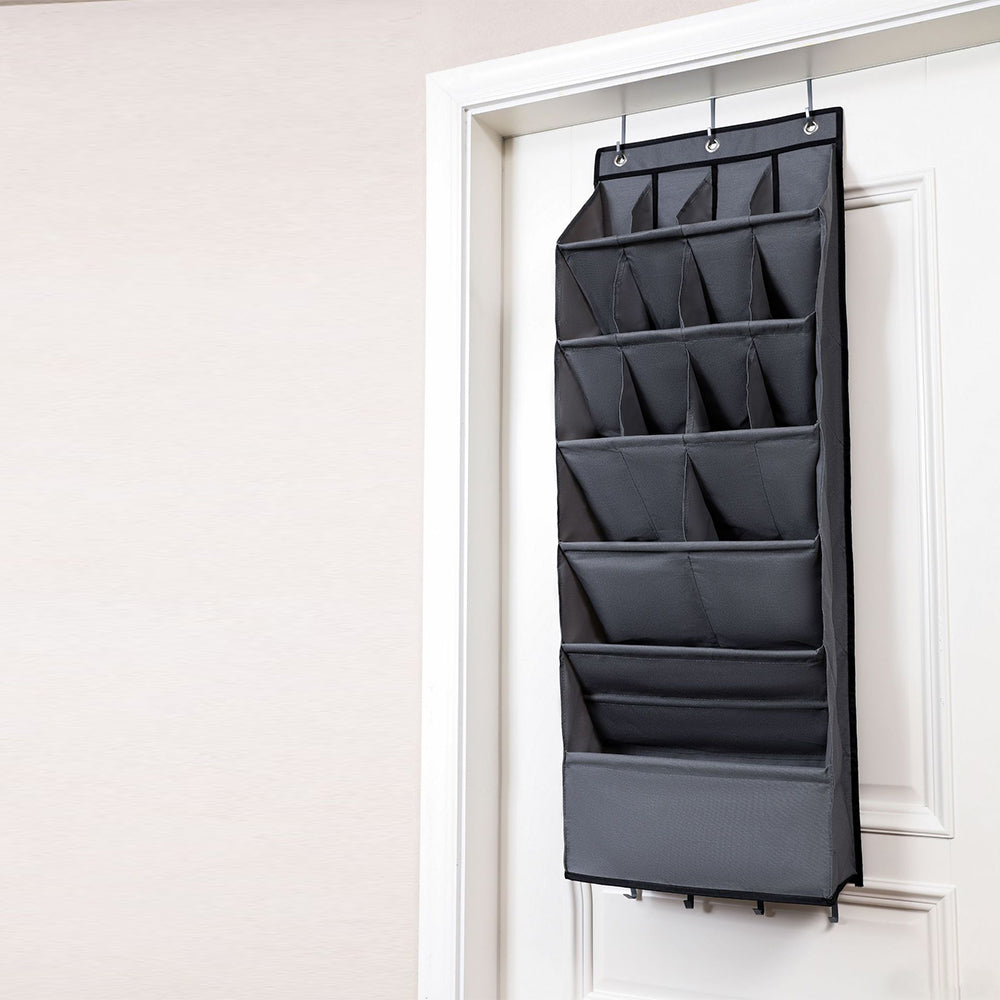 16-Grid Hanging Shoe Rack Over The Door Shoe Organizer Gray