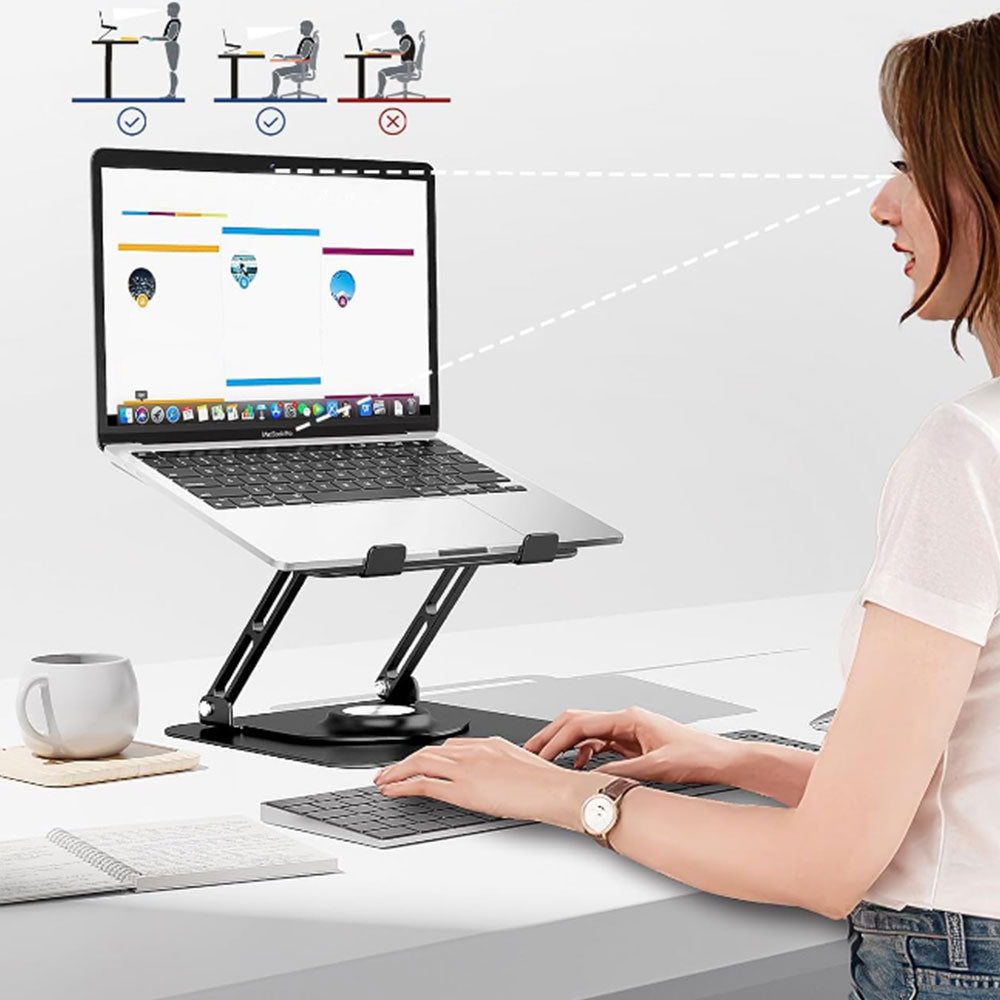 Adjustable Laptop Desktop Stand with 360-Degree Rotating Base Ergonomic Laptop Riser for 10-17in Laptops Black