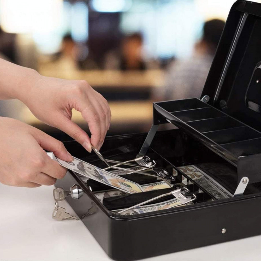 Locking Cash Box with Lock Money Box with Cash Tray
