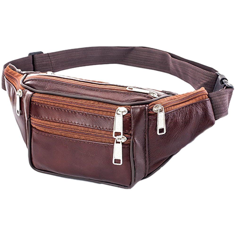 Multi-pocket Fanny Pack Leather Waist Bag Bum Bag Brown