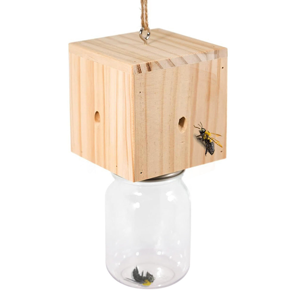 Wooden Bee Trap for Outside Hanging Wood Carpenter Bee Catcher with Removable Bottle Style 1