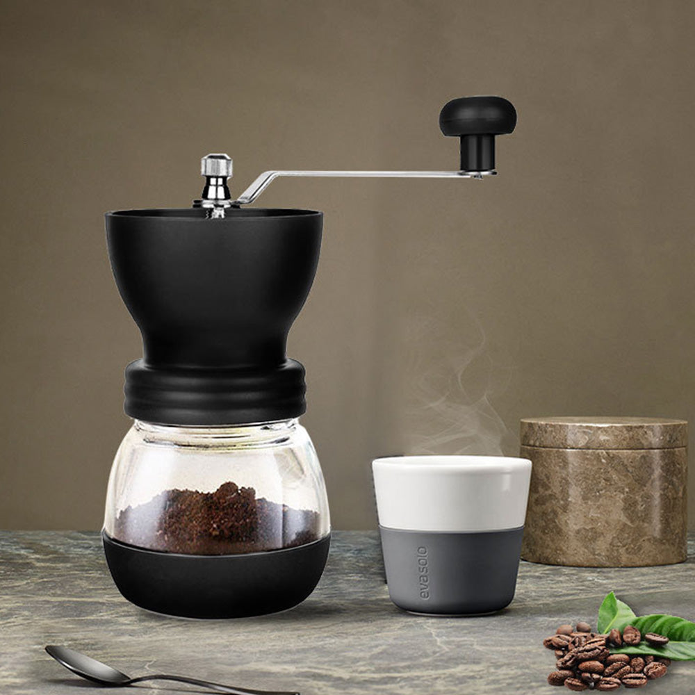 Manual Coffee Bean Grinder Hand Stainless Ceramic Burr Core Glass Jar Set