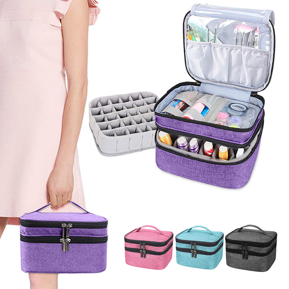Nail Varnish Storage Bag Double-layer Nail Polish Carrying Bag Portable Organizer Bag Travel Storage Bag for Essential Oil -Purple